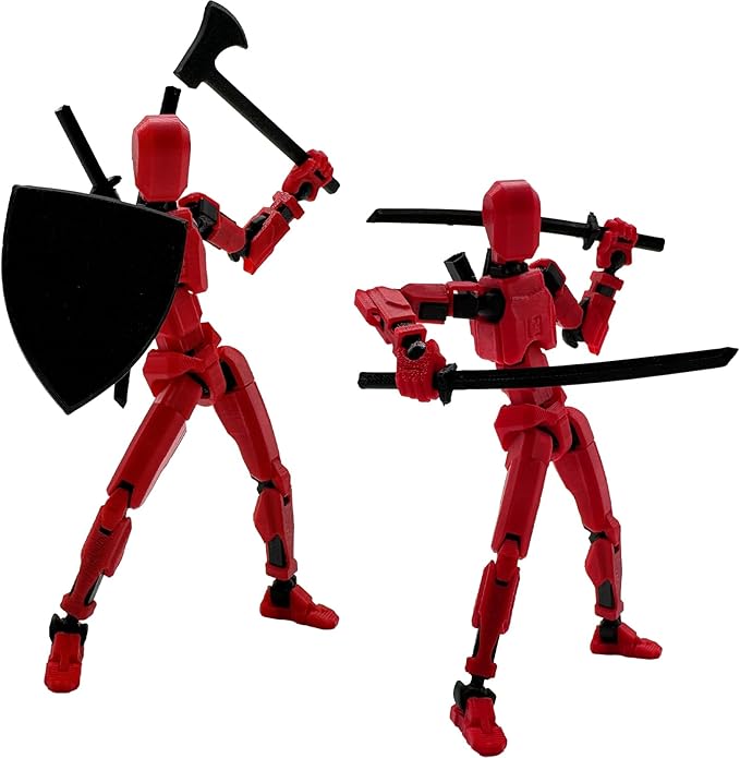 (Assembly Completed) 3D Printed Figure 5.54-inch Dummy13 with Weapon Expansion Set, Full Body Mechanical Movable Toy, Desk Decoration. (Bright Red)
