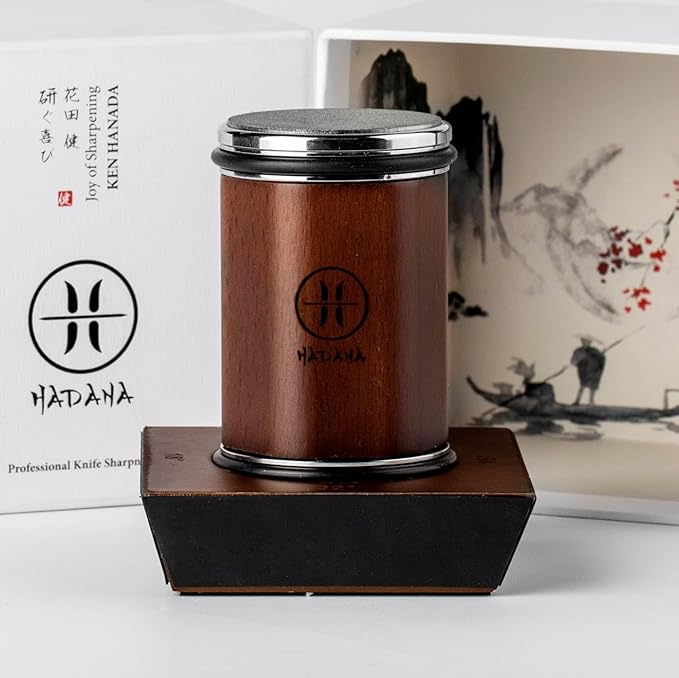 HADANA Rolling Knife Sharpener Tool Kit for Straight Edge - 360 Diamond Disc,600 Ceramic Honing Disc,Magnetic Angle with 15,18,20,22 Degree for various type of Kitchen Knives (Walnut Edition)