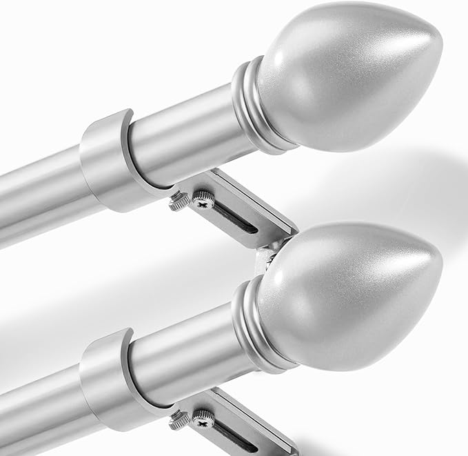 Curtain Rods for Windows 16 to 150 inches, Curtain Rod Max Adjustable Length to 158 in, Drapery Rod 1 inch Diameter with Modern Knobs Finials (Satin Silver, 16" to 150" - Set of 2)