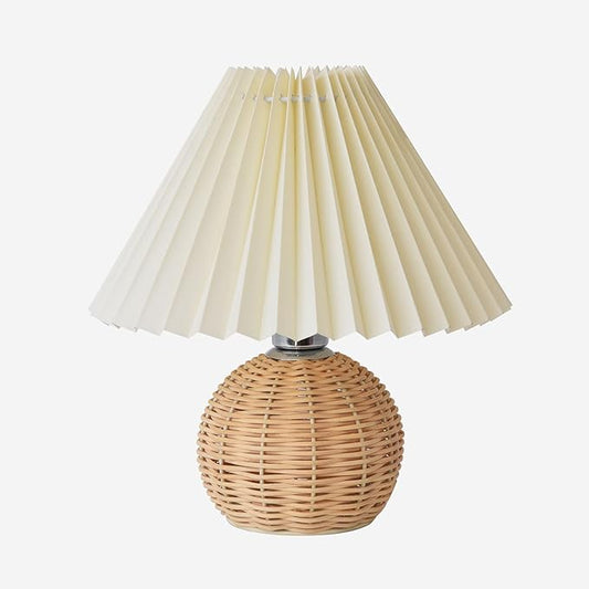 KUNJOULAM Pleated Table Lamp, Modern Bedside Nightstand Lamp with Beige Lampshade Rattan Metal Base, Desk Light for Bedroom Living Room Home Office Decor with E12 Bulb