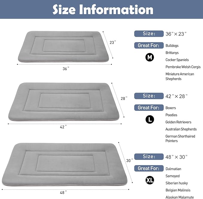 JoicyCo Dog Bed Soft Dog Crate Bed Pad Mat, 48 in Non Slip Bottom Washable Beds for Extra Large Dogs, Pet Bed Mattress Kennel Pad, Clay Gray