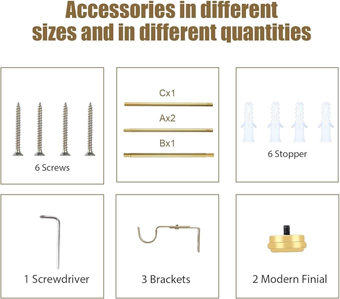 Golden curtain rod, suitable for 36 to 72 inches (approximately 91.4 to 182.8 centimeters) adjustable and easy to install, suitable for outdoor, farmhouse, bedroom, living room (gold 32-86 inches)