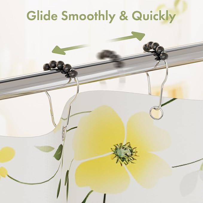 Amazer Black Shower Curtain Hooks, Decorative Rust Proof Acrylic Balls Shower Curtain Hooks, Stainless Steel Shower Hooks for Shower Curtain Bathroom Shower Hooks-Set of 12