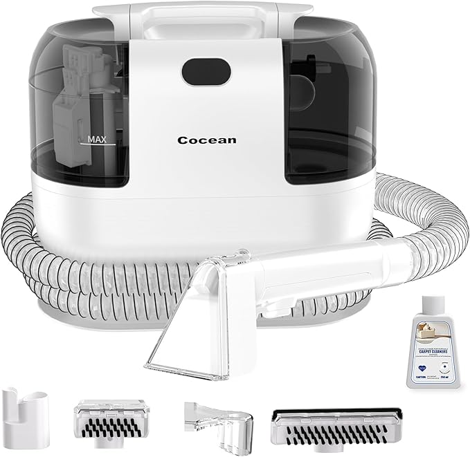 COCEAN Multi-Purpose Portable Carpet and Upholstery Cleaner, Carpet Cleaner Machine Powerful Suction Spot Cleaning, Deep Stain Cleaning for Carpet, Car Seats, Pets, Couches, with BrushHead (White)