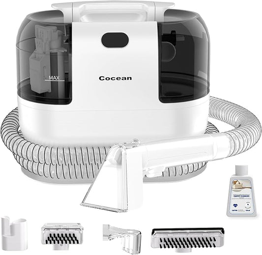 COCEAN Multi-Purpose Portable Carpet and Upholstery Cleaner, Carpet Cleaner Machine Powerful Suction Spot Cleaning, Deep Stain Cleaning for Carpet, Car Seats, Pets, Couches, with BrushHead (White)