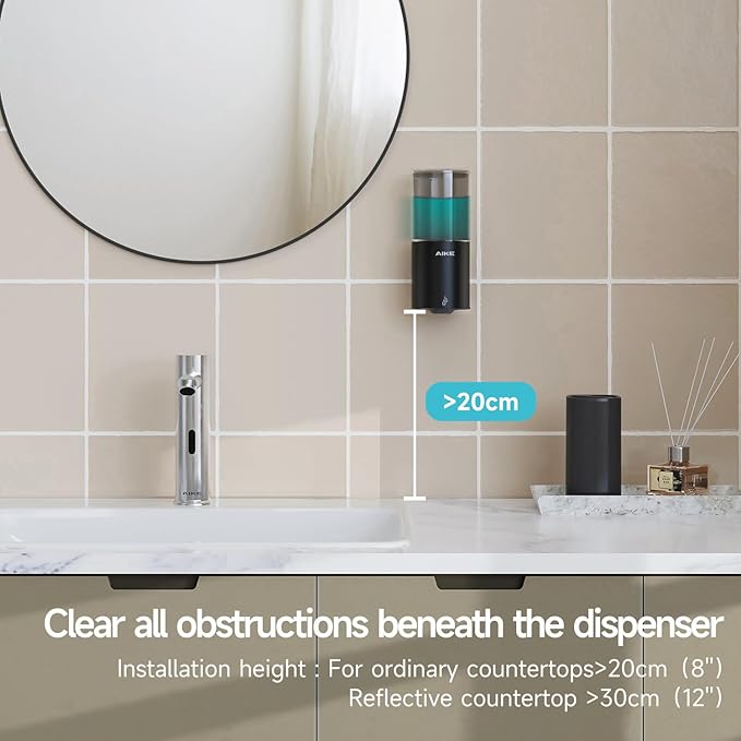 AIKE Automatic Soap Dispenser Wall Mounted for Kitchen and Bathroom, IPX7 Waterproof with Matte Black Stainless Steel Finish 13.5fl.oz.for Liquid Soap