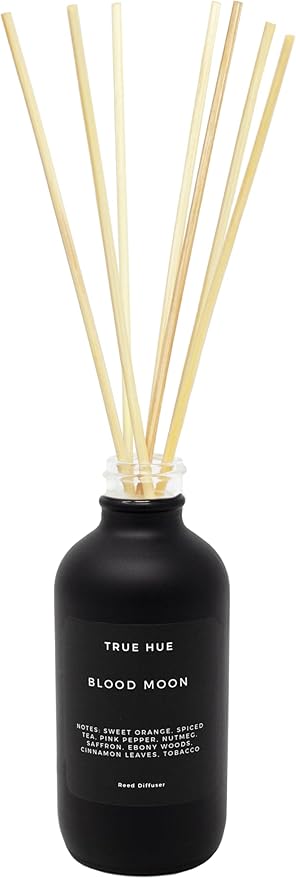 Luxury Reed Diffuser| True Hue | 3.75 fl oz | Glass and Rattan | Lasts for 2-3 Months | Fragrance Diffusers for Home | Handmade in USA (Blood Moon)