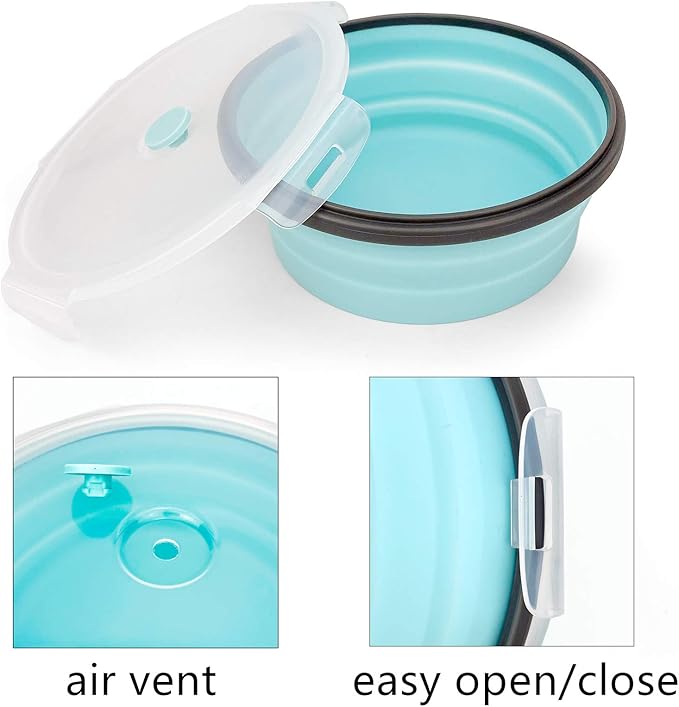 CARTINTS 1200ml Large Collapsible Meal Prep Containers, Reusable Silicone Food Storage Containers, Stackable Fridge Storage Containers, With Leakproof Lids, Microwave and Freezer Safe, Blue