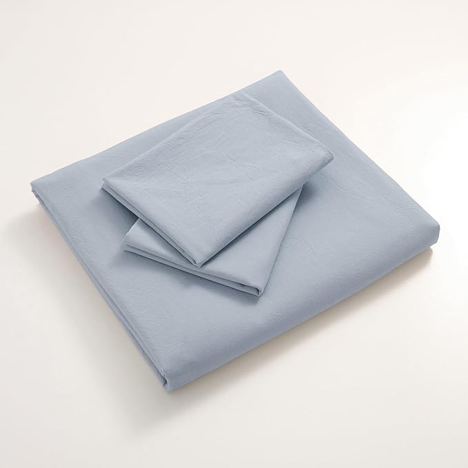 JIYUAN 100% Washed Cotton Duvet Cover Set 3 PCS Oversized King, 1 Duvet Cover 120"x98" (Comforter Not Included) and 2 Pillowcases,Linen Feel Bedding Set Comfy and Breathable, Heathered Light Blue