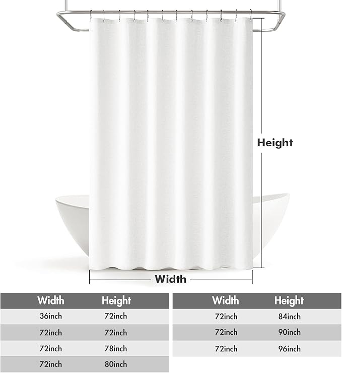MIULEE Extra Long Linen Shower Curtain 80 Inches Long with 12 Metal Hooks Washable Heavy Fabric Shower Curtain Set Waterproof Thick Cloth Shower Curtain for Bathroom Hotel Bathtub,W72*L80,White