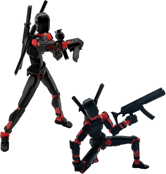 (Assembly Completed) 3D Printed Figure 5.54-inch Dummy13 with Weapon Expansion Set, Full Body Mechanical Movable Toy, Desk Decoration. (Black)