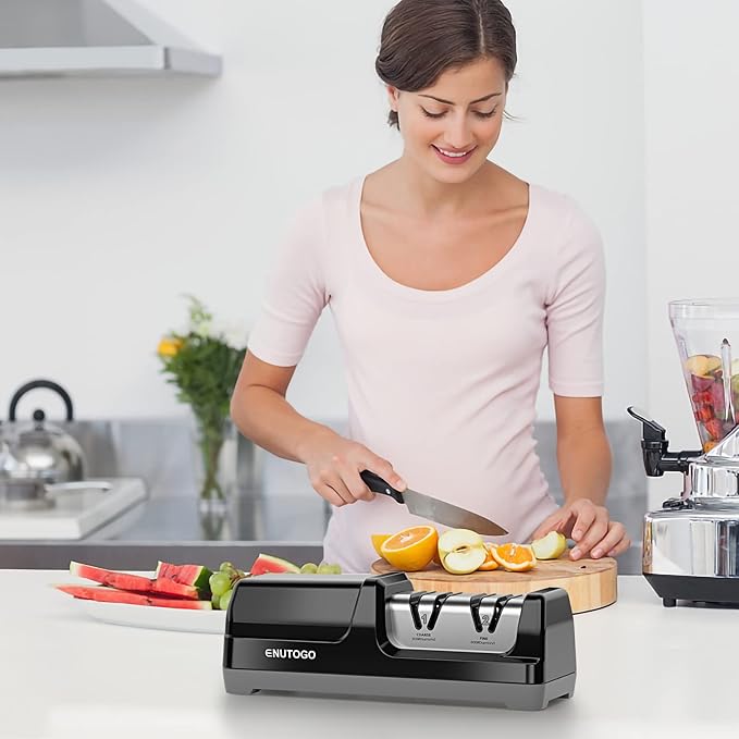 Knife Sharpener, Professional 2-Stages Eleltric Knife Sharpeners with Diamond Abrasives for 20-Degree Straight Edge, Knife Sharpener for Kitchen Knives with Sharpening and Polishing