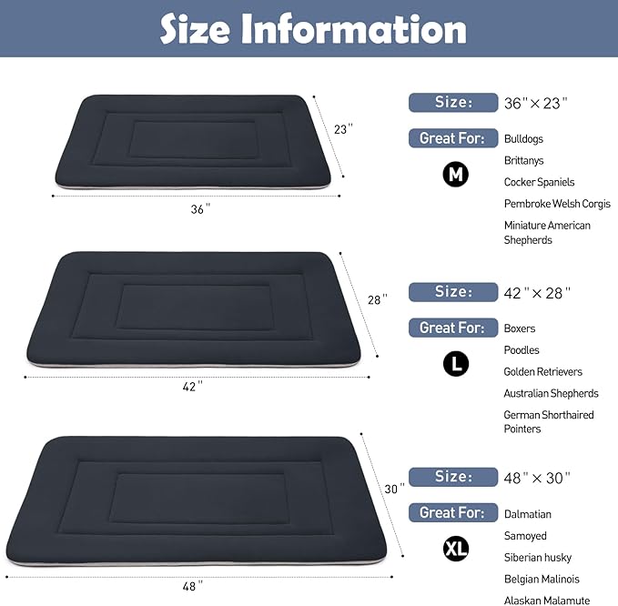 JoicyCo Dog Bed Soft Dog Crate Bed Pad Mat, 48 in Non Slip Bottom Washable Beds for Extra Large Dogs, Pet Bed Mattress Kennel Pad, Dark Gray