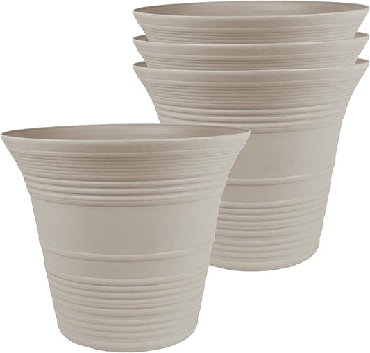 The HC Companies 7 Inch Sedona Round Self Watering Planter Pots, Lightweight UV-Resistant Plastic Outdoor Planters, 4-Pack Flower Pots for Garden & Home Decor, Cottage Stone