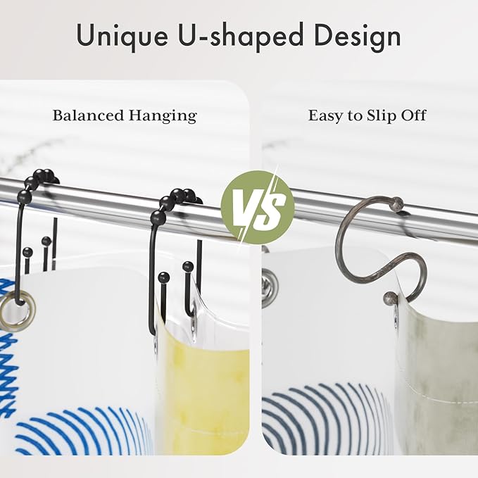 AmazerBath Black Shower Curtain Hooks, Shower Curtain Rings Rust Proof Non-Slip Double Shower Curtain Hooks for Shower Curtain, Sturdy Metal Shower Hooks Rings for Bathroom Shower Rod Hooks 24Pcs