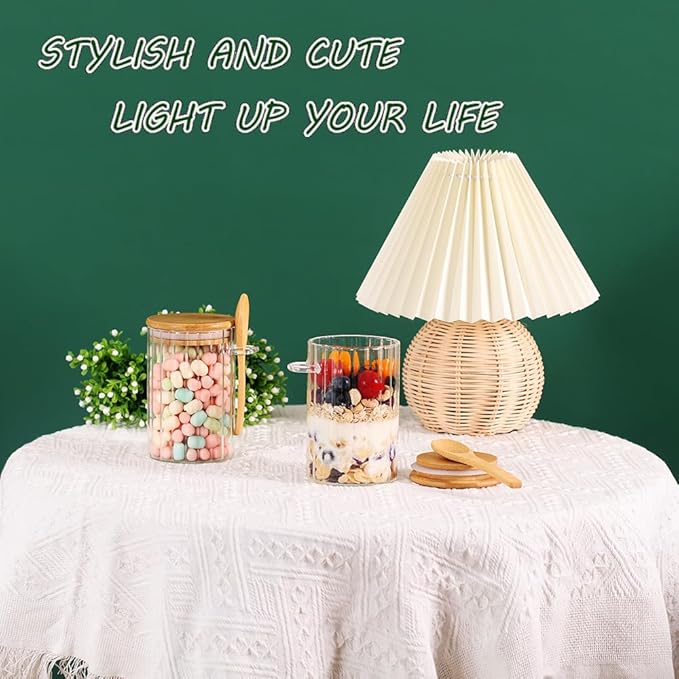 4 Pack Glass Containers with Lids and Spoons, Overnight Oat Container with Lids Glass, Oatmeal Jar with Spoons, Meal Prep Jars for Yogurt, Chia Pudding (Ribbed Round 4PCS)