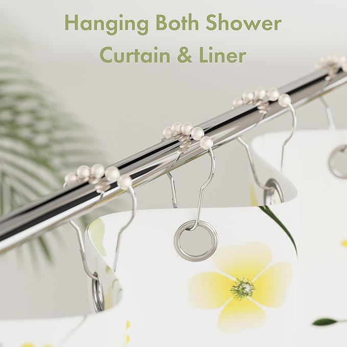 Amazer White Shower Curtain Hooks, Shower Curtain Hooks, Decorative Stainless Steel Shower Curtain Hooks for Bathroom, 12 PCS Shower Hooks for Curtain, Decorative Shower Hooks for Shower Curtain