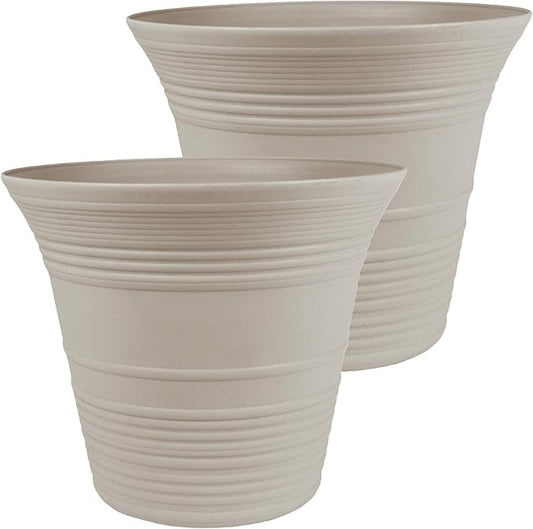 The HC Companies 14 Inch Sedona Round Self Watering Planter Pots, Lightweight UV-Resistant Plastic Outdoor Planters, 2-Pack Flower Pots for Garden & Home Decor, Cottage Stone