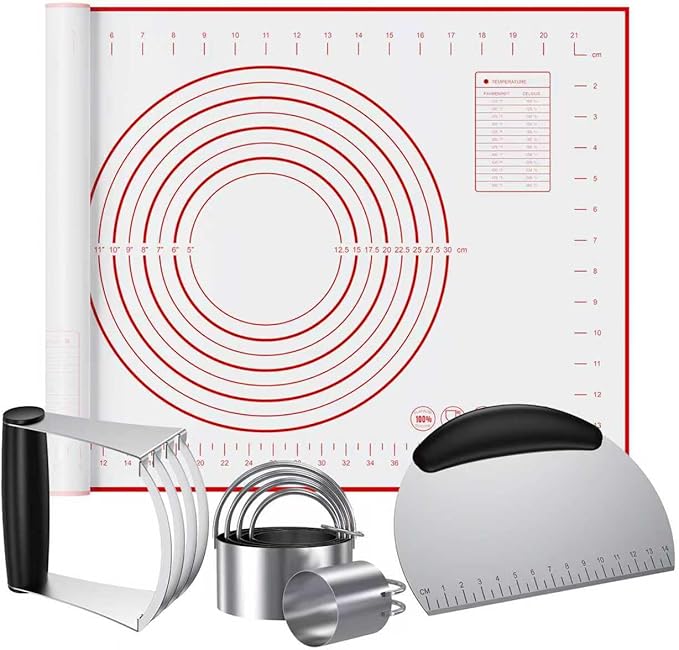 Biscuit Cutter, Silicone Pastry Dough Baking Mat Set, Baking Tools and Accessories Kit (4 Pcs/Set)