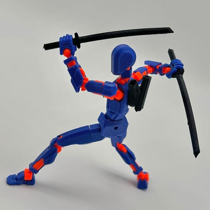 (Assembly Completed) 3D Printed Figure 5.54-inch Dummy13 with Weapon Expansion Set, Full Body Mechanical Movable Toy, Desk Decoration. (Dark Blue)