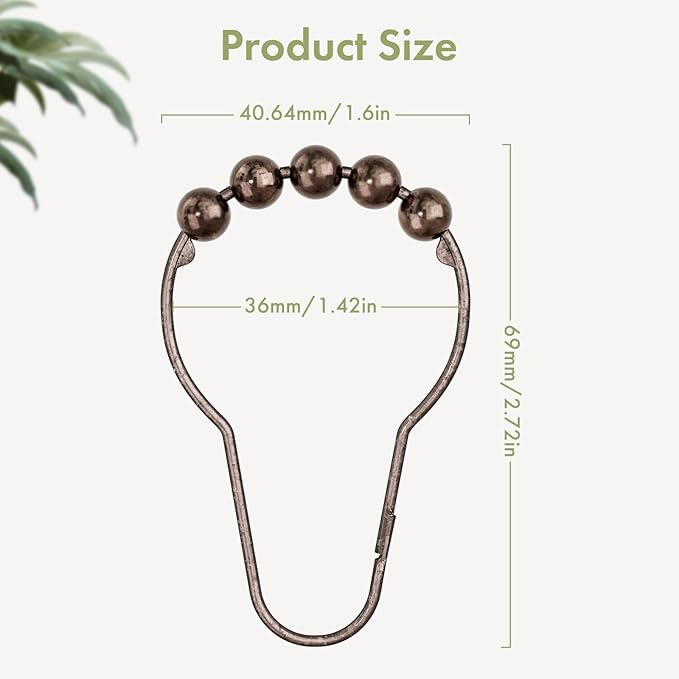 Amazer Shower Curtain Hooks, Decorative Bronze Shower Curtain Hooks,Stainless Steel Rust-Resistant Shower Hooks for Curtains-Set of 12