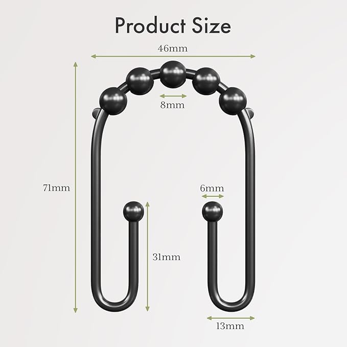 AmazerBath Black Shower Curtain Hooks, Shower Curtain Rings Rust Proof Non-Slip Double Shower Curtain Hooks for Shower Curtain, Sturdy Metal Shower Hooks Rings for Bathroom Shower Rod Hooks 24Pcs