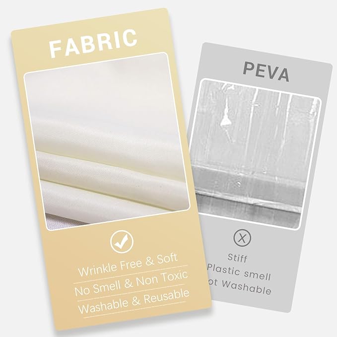 VIUOON No Hook Shower Curtain with Thick Fabric Bathroom Curtain with See Through Top, Hotel Grade, Machine Washable, 71Wx74L, Beige（No Liner）
