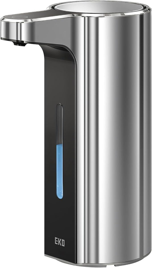 EKO Aroma Pro 13.5 fl oz Touchless Automatic Liquid Soap Dispenser, Rechargeable Hand & Dish Soap Dispenser for Bathroom and Kitchen Sink, Waterproof, Adjustable Volume Control (Chrome Metallic)