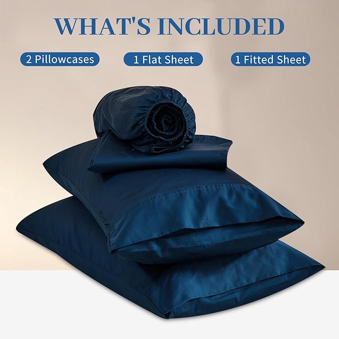 Bedlifes Deep Pocket Sheets 18-24 Inch, King Size Egyptian Cotton 1000 Thread Count, 4-Piece - Fits Extra Thick Mattresses, Cooling & Breathable (Navy)