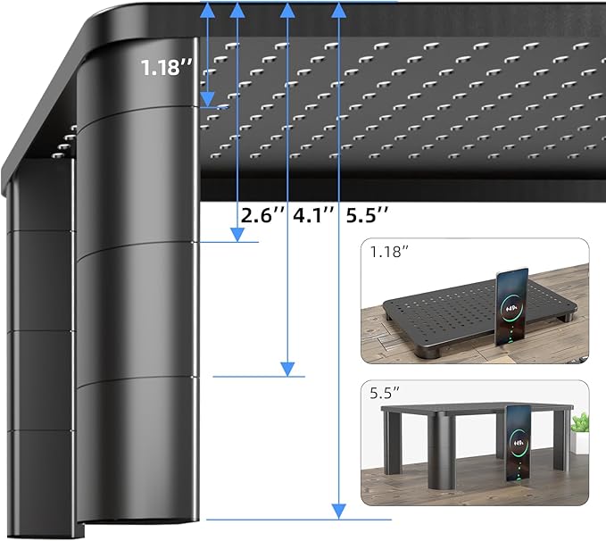 Pholiten 2 Pack Monitor Stand Riser, 3 Height Adjustable Monitor Stand， Flat Screen TV Monitor Stand Riser, Sturdy Metal Laptop Computer Monitor Stand Shelf for Printer, iMac,Premium Metal Monitor Risers for 2 Monitors
