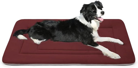 JoicyCo Dog Bed Soft Dog Crate Bed Pad Mat, 36 in Non Slip Bottom Washable Beds for Medium and Large Dogs, Pet Bed Mattress Kennel Pad, Dark Red
