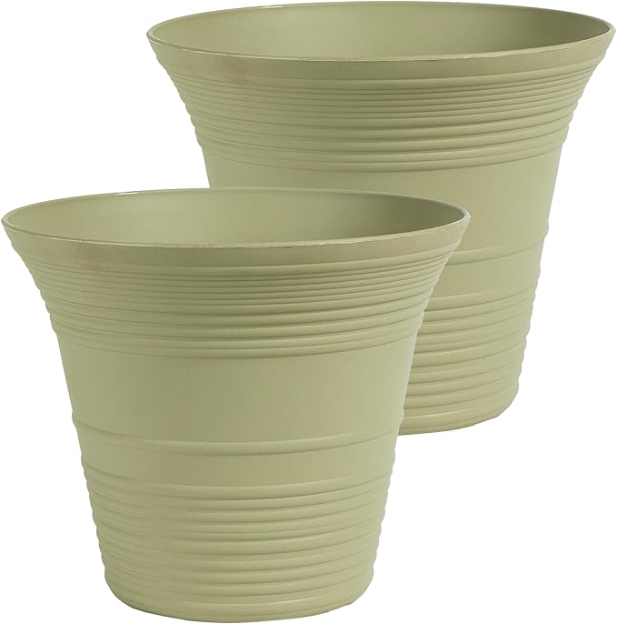 The HC Companies 12 Inch Sedona Round Self Watering Planter Pots, Lightweight UV-Resistant Plastic Outdoor Planters, 2-Pack Flower Pots for Garden & Home Decor, Seafoam