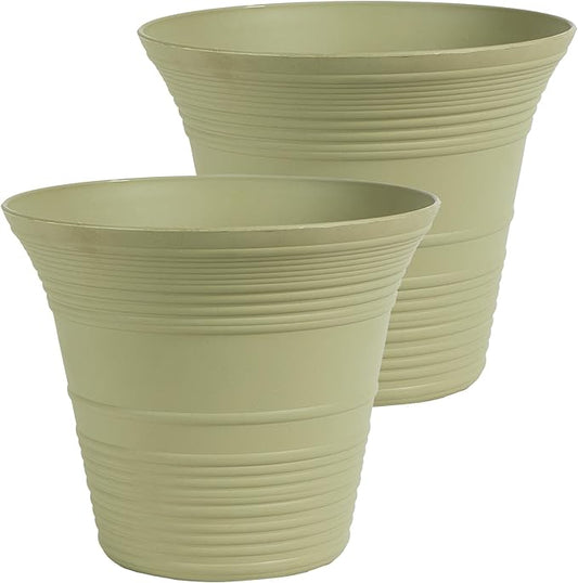 The HC Companies 16 Inch Sedona Round Self Watering Planter Pots, Lightweight UV-Resistant Plastic Outdoor Planters, 2-Pack Flower Pots for Garden & Home Decor, Seafoam