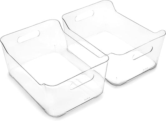 BINO | Plastic Storage Bins, Large - 2 Pack, Clear | THE SOHO COLLECTION | Pantry Organizers and Storage Containers | Fridge Organizer Bins | Kitchen Cabinet Organizer | Medicine Cabinet Bin