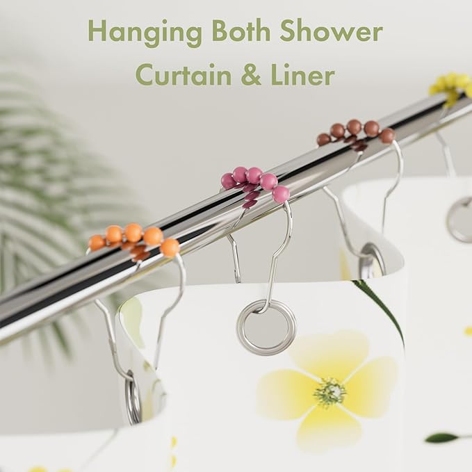 Amazer Shower Curtain Hooks, Decorative Shower Curtain Hooks, Colorful Shower Curtain Hooks, Rustproof Stainless Steel Shower Hooks for Bathroom Shower Curtain-Set of 12