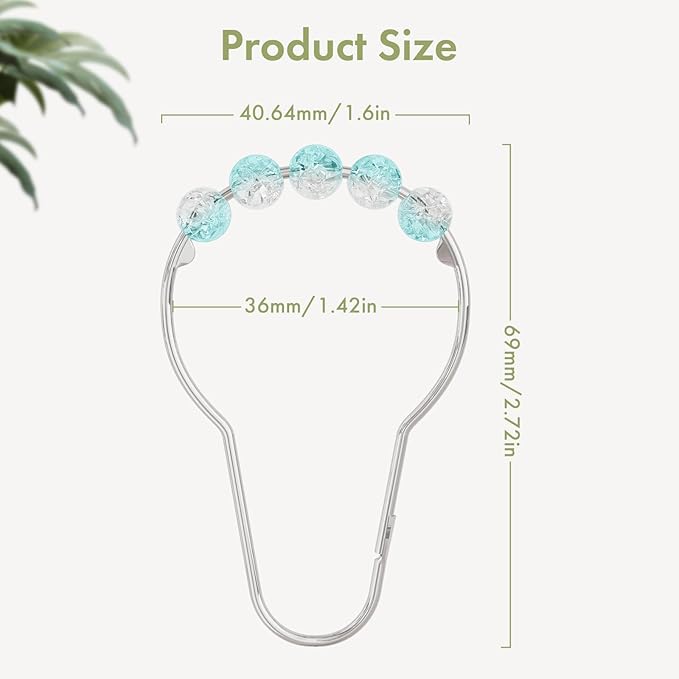 Amazer Shower Curtain Rings, Decorative Shower Curtain Hooks, Shower Curtain Hooks, Rustproof Stainless Steel Shower Hooks for Bathroom Shower Curtain-Set of 12, Ice Blue