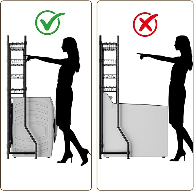 Over Washer and Dryer Shelves,Heavy Duty Laundry Room Storage Organization Clothes Drying Rack,5 Tier Adjustable Height Wire Shelving and Wire Basket with Hanger Rod&Hook,Space Saving Shelf