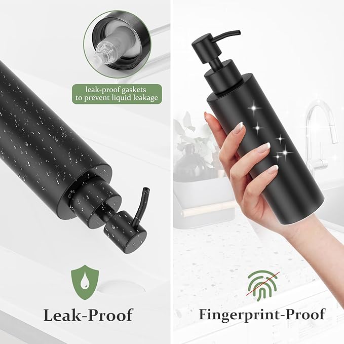 ARKTEK Matte Black Soap Dispenser Stainless Steel 11.8 OZ - Liquid Hand Lotion Dispenser Decor Refillable Dishwashing Soap Dispenser for Kitchen Bathroom Countertops