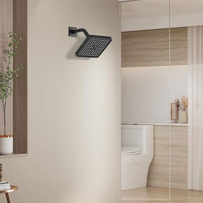 Hoimpro Filtered 6 Inch Square Shower Head High Pressure Bathroom Rain Showerhead Filter for Hard Water to Remove Chlorine and Harmful Substances, Replacement filter Matte Black