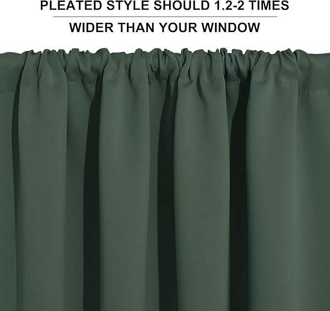 RYB HOME Living Room Curtains 72 inch Length 2 Panels Set, Thermal Insulated Privacy Window Drapes Rod Pocket Design All Lights Blocking for Bedroom Studio, W 42 x L 72 inch, Dark Green