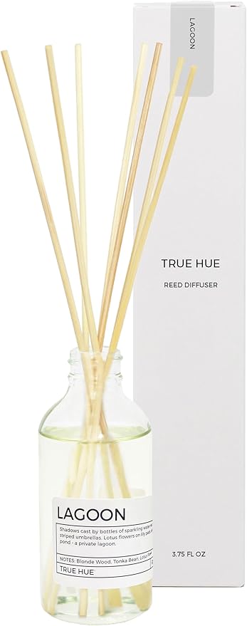 Luxury Reed Diffuser| True Hue | 3.75 fl oz | Glass and Rattan | Lasts for 2-3 Months | Fragrance Diffusers for Home | Handmade in USA (Lagoon)