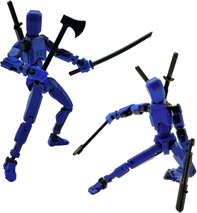 (Assembly Completed) 3D Printed Figure 5.54-inch Dummy13 with Weapon Expansion Set, Full Body Mechanical Movable Toy, Desk Decoration. (Bright Blue)