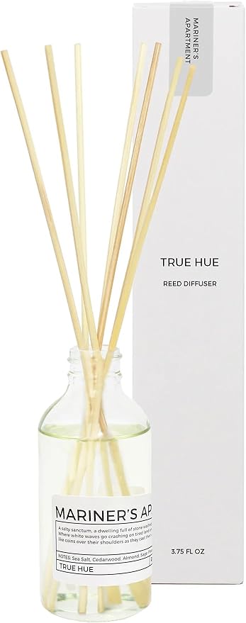 Luxury Reed Diffuser| True Hue | 3.75 fl oz | Glass and Rattan | Lasts for 2-3 Months | Fragrance Diffusers for Home | Handmade in USA (Mariner's Apartment)