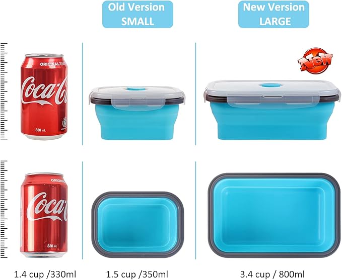 Collapsible Food Storage Containers with Airtight Lid & Vent Valve, 27 oz, Kitchen Stacking Silicone Collapsible Meal Prep Container Set for Leftover, Microwave Freezer Safe, Blue, Set of 4