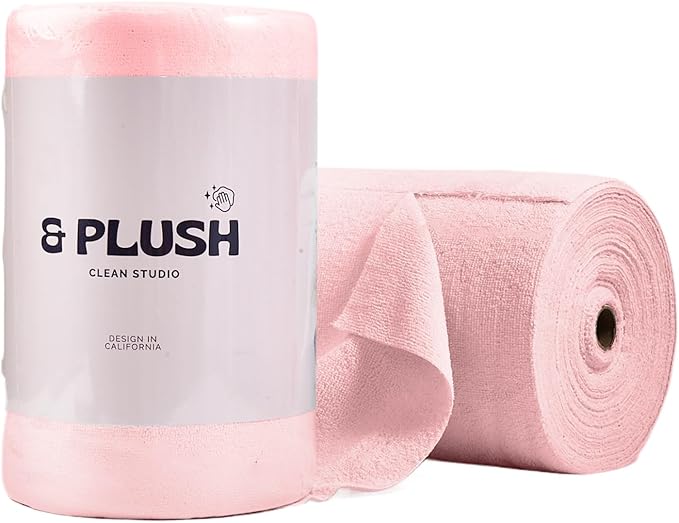 Microfiber Cleaning Cloth Roll - 50 Pack, Tear Away Microfiber Towels, 12" x 12", Reusable, Washable, Streak Free, Ultra Absorbent Dish Rags for Car, Home, Garage or Shop (Pink)