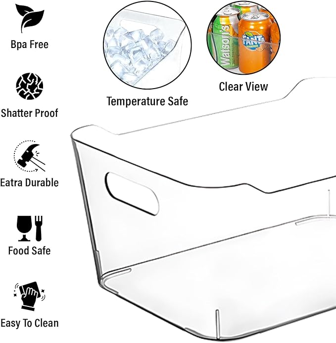 Clear Plastic Storage Bins for Kitchen Organization or Pantry Organizers and Storage, Freezer Fridge Organizer Storage Containers Bin for Organizing Refrigerator Medicine Closet Cabinet Organizers