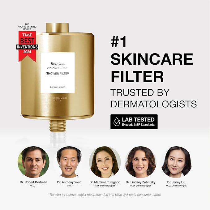 Filterbaby Pro Series Shower Filter,Doctor Developed,All-Metal Titanium Aluminum,Lab Tested to Reduce up to 99% Chlorine/Chloramine/Lead/Certain Heavy Metals, Great Water Pressure,Long Lasting,Gold