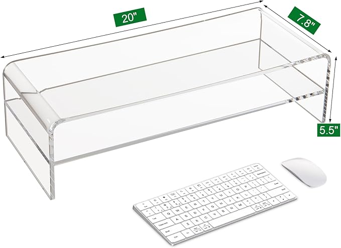 20in Large Acrylic Monitor Stand, 2-Tier Premium Large Laptop Stand, Acrylic Computer Monitor Riser for Home, Office, Business, Keyboard Storage, Multi-Media Laptop, Printer, TV