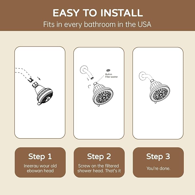 Filtered Shower Head,High Pressure Shower Head Filter for Hard Water,Shower Filter To Remove Impurities for Healthier Scalp, Skin Hair(4.7 Inch Brushed Nickel)