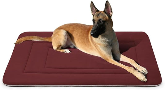 JoicyCo Dog Bed Soft Dog Crate Bed Pad Mat, 42 in Non Slip Bottom Washable Beds for Large Dogs, Pet Bed Mattress Kennel Pad, Dark Red